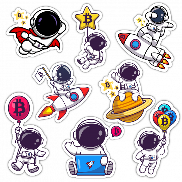 Full Set of 8 Bitcoin Astronaut Stickers